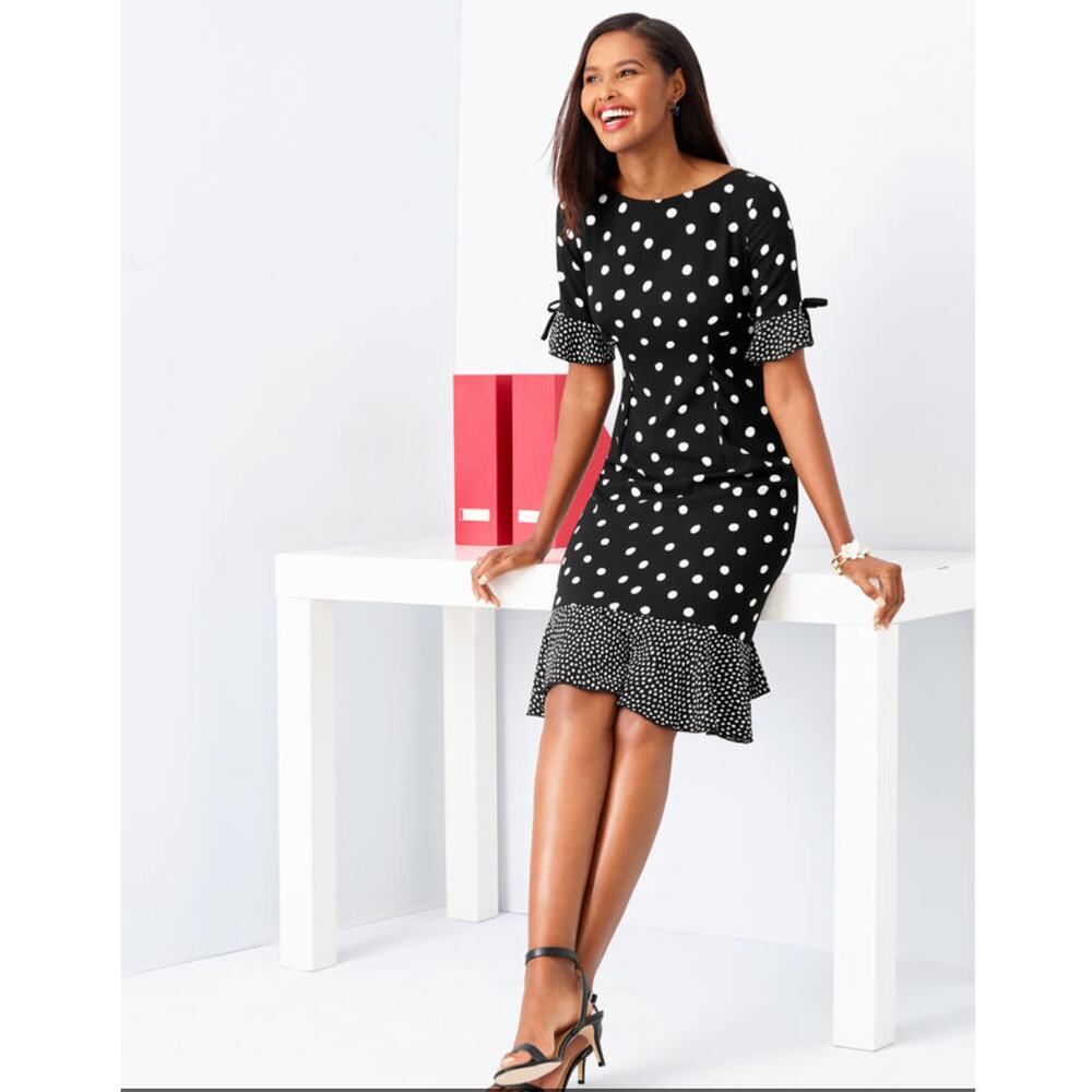 TALBOTS POLKA CREPE SHIFT DOT WOMEN DRESS 14W